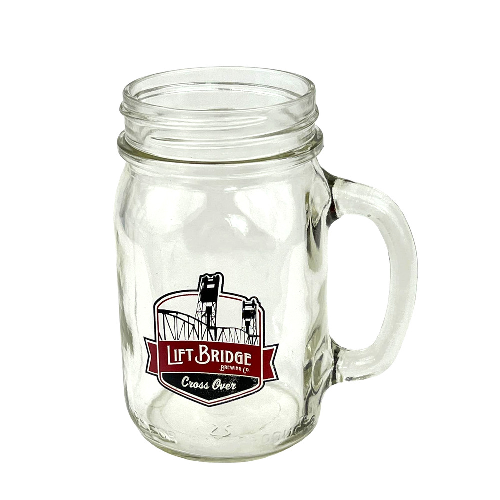 Pint Clear Glass Mason Drinking Jar Mug Glass w/ Handle 16oz Lift Bridge Brewing
